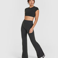 SoftMotionâ„¢ Short Sleeve Crop Top with White Logo | Soft Black
