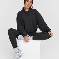 Mid Weight 1/4 Zip Sweatshirt | Soft Black