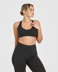 SoftMotionâ„¢ Bralette with White Logo | Soft Black