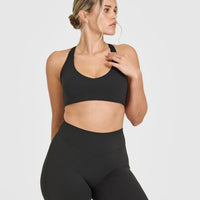 SoftMotionâ„¢ Bralette with White Logo | Soft Black