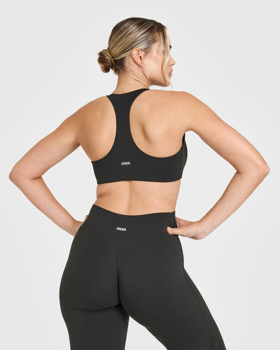 SoftMotionâ„¢ Bralette with White Logo | Soft Black