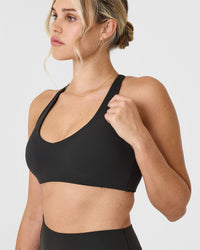 SoftMotionâ„¢ Bralette with White Logo | Soft Black