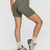 SoftMotionâ„¢ Cycling Shorts 8" with White Logo | Alpine Green