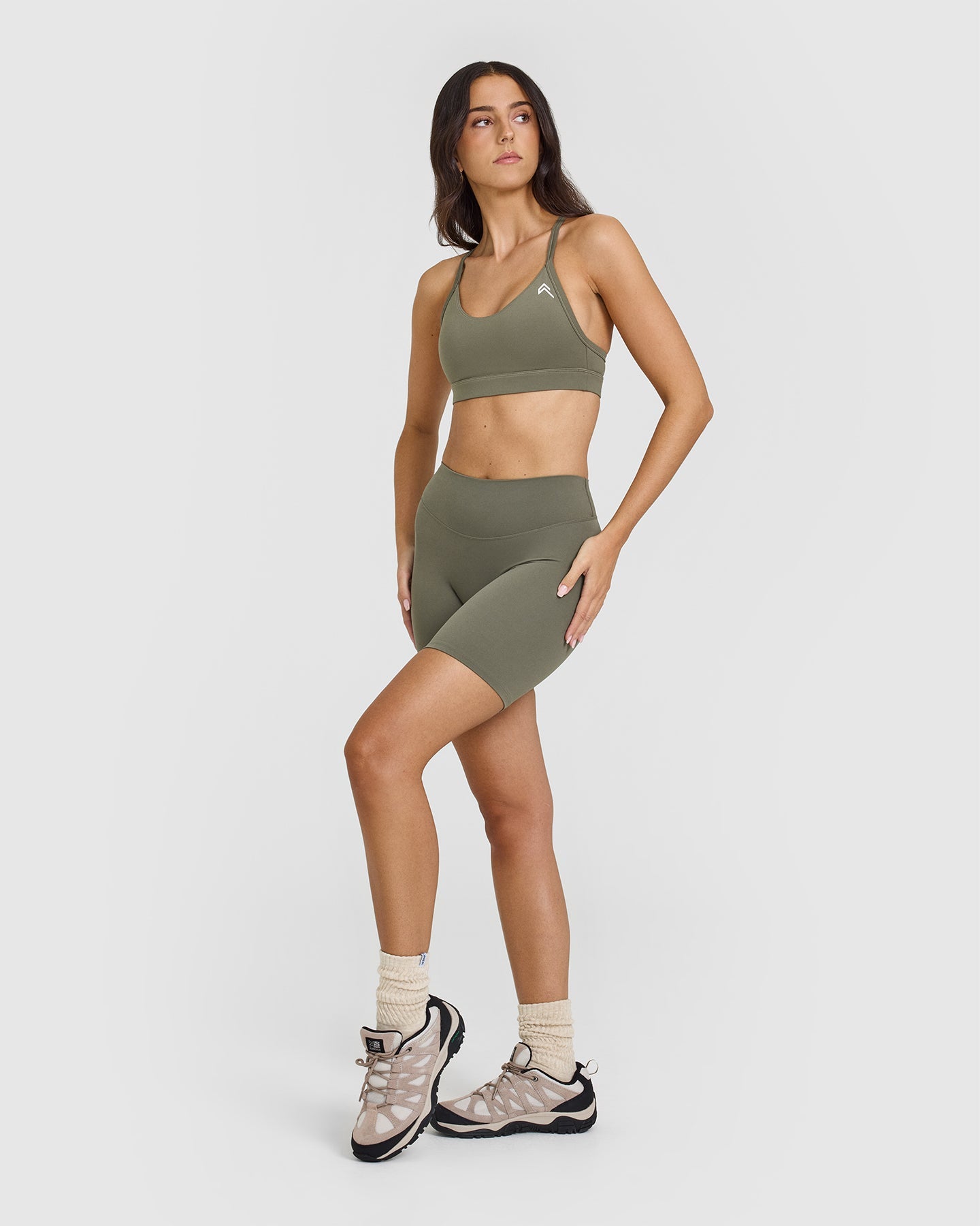 SoftMotionâ„¢ Cycling Shorts 8" with White Logo | Alpine Green