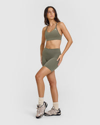 SoftMotionâ„¢ Cycling Shorts 8" with White Logo | Alpine Green