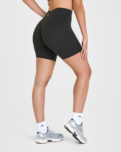 SoftMotionâ„¢ Cycling Shorts 8" with White Logo | Soft Black