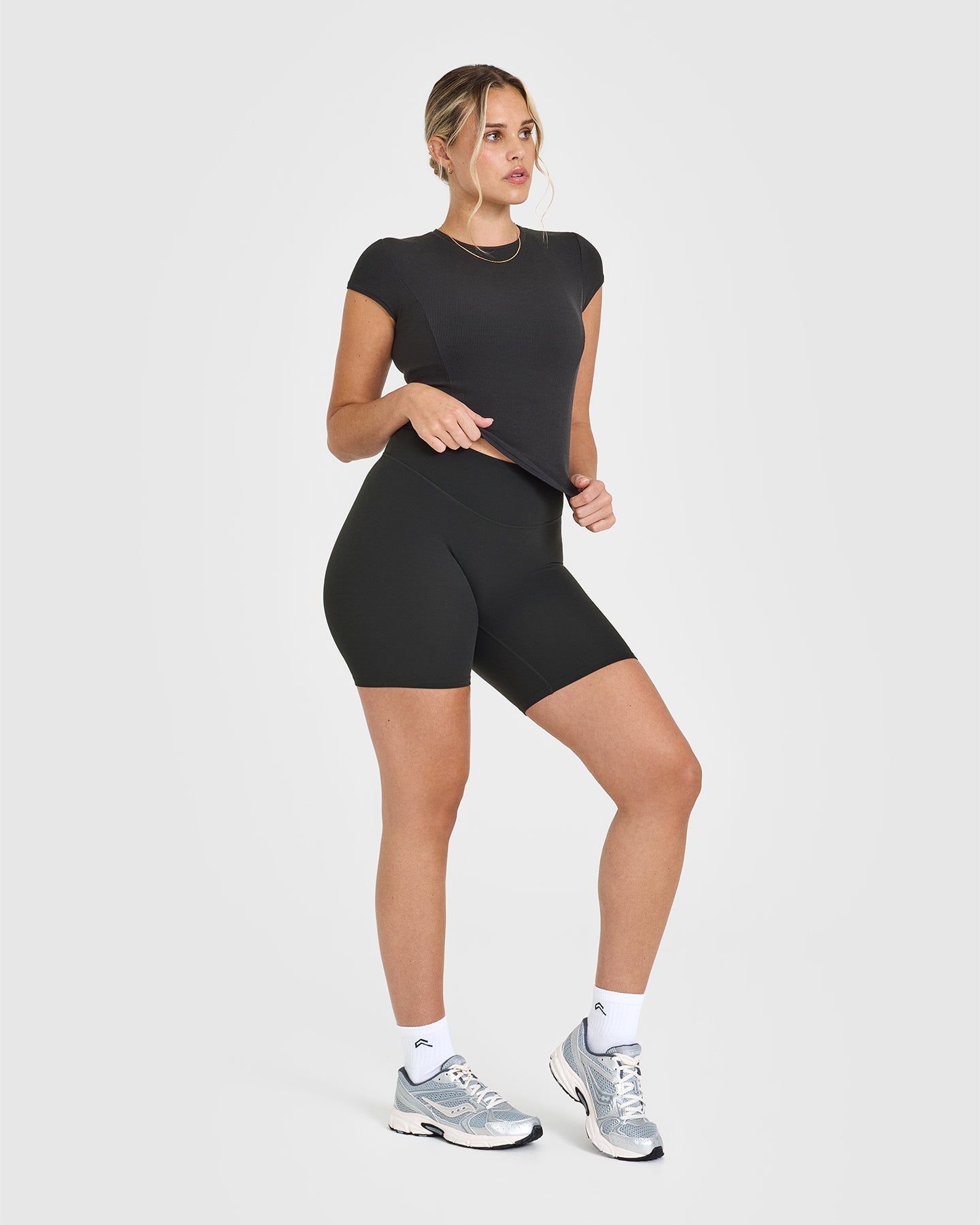 SoftMotionâ„¢ Cycling Shorts 8" with White Logo | Soft Black