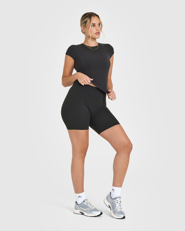 SoftMotionâ„¢ Cycling Shorts 8" with White Logo | Soft Black