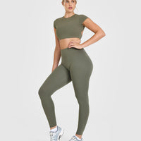 SoftMotionâ„¢ Leggings with White Logo | Alpine Green