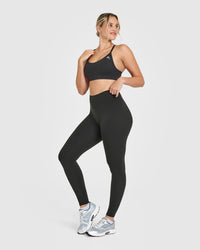 SoftMotionâ„¢ Leggings with White Logo | Soft Black