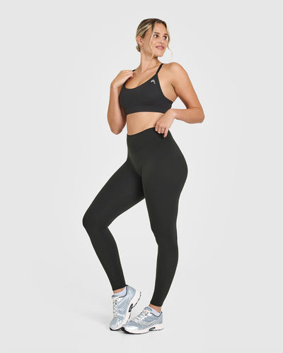 SoftMotionâ„¢ Leggings with White Logo | Soft Black