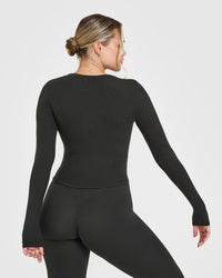 Mellow™ Rib Mid Long Sleeve Top | Soft Black
