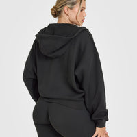 Mid Weight Zip Through Hoodie | Soft Black
