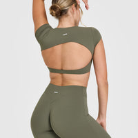 SoftMotionâ„¢ Short Sleeve Crop Top with White Logo | Alpine Green