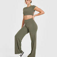 SoftMotionâ„¢ Short Sleeve Crop Top with White Logo | Alpine Green