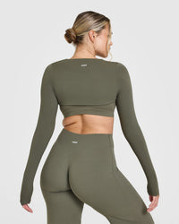 SoftMotionâ„¢ Long Sleeve Shrug with White Logo | Alpine Green