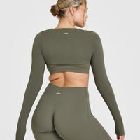 SoftMotionâ„¢ Long Sleeve Shrug with White Logo | Alpine Green
