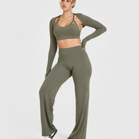 SoftMotionâ„¢ Long Sleeve Shrug with White Logo | Alpine Green