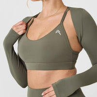 SoftMotionâ„¢ Long Sleeve Shrug with White Logo | Alpine Green