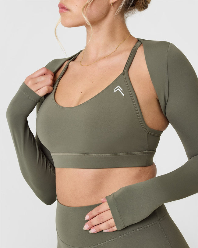 SoftMotionâ„¢ Long Sleeve Shrug with White Logo | Alpine Green