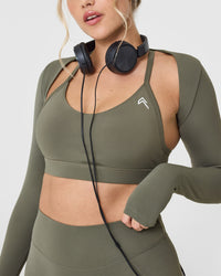 SoftMotionâ„¢ Long Sleeve Shrug with White Logo | Alpine Green