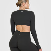 SoftMotionâ„¢ Long Sleeve Shrug with White Logo | Soft Black