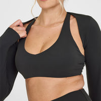 SoftMotionâ„¢ Long Sleeve Shrug with White Logo | Soft Black