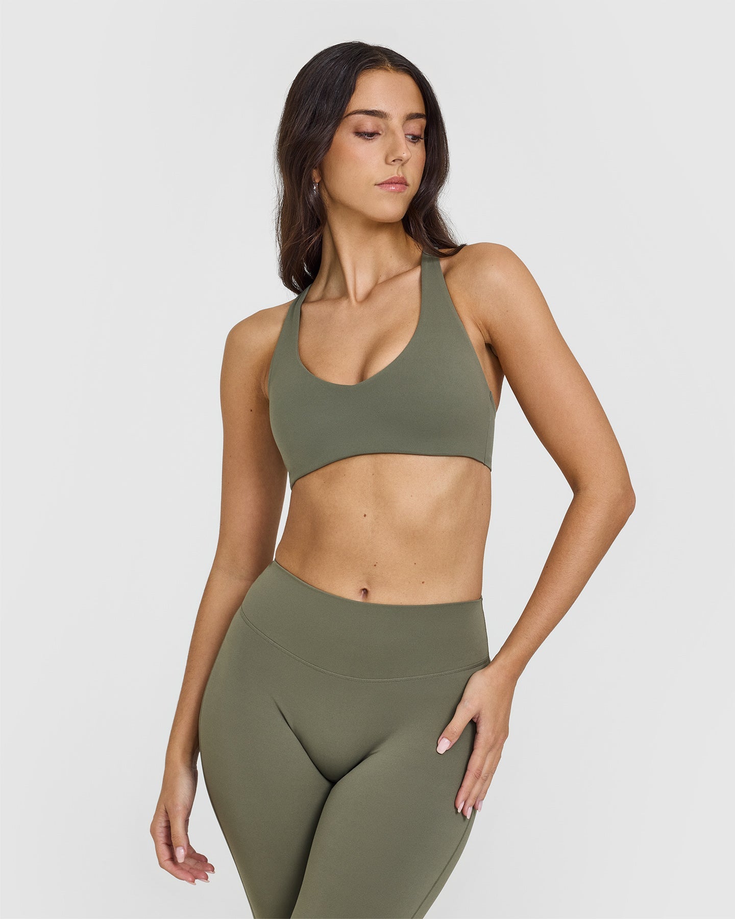 SoftMotionâ„¢ Bralette with White Logo | Alpine Green