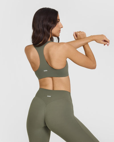 SoftMotionâ„¢ Bralette with White Logo | Alpine Green