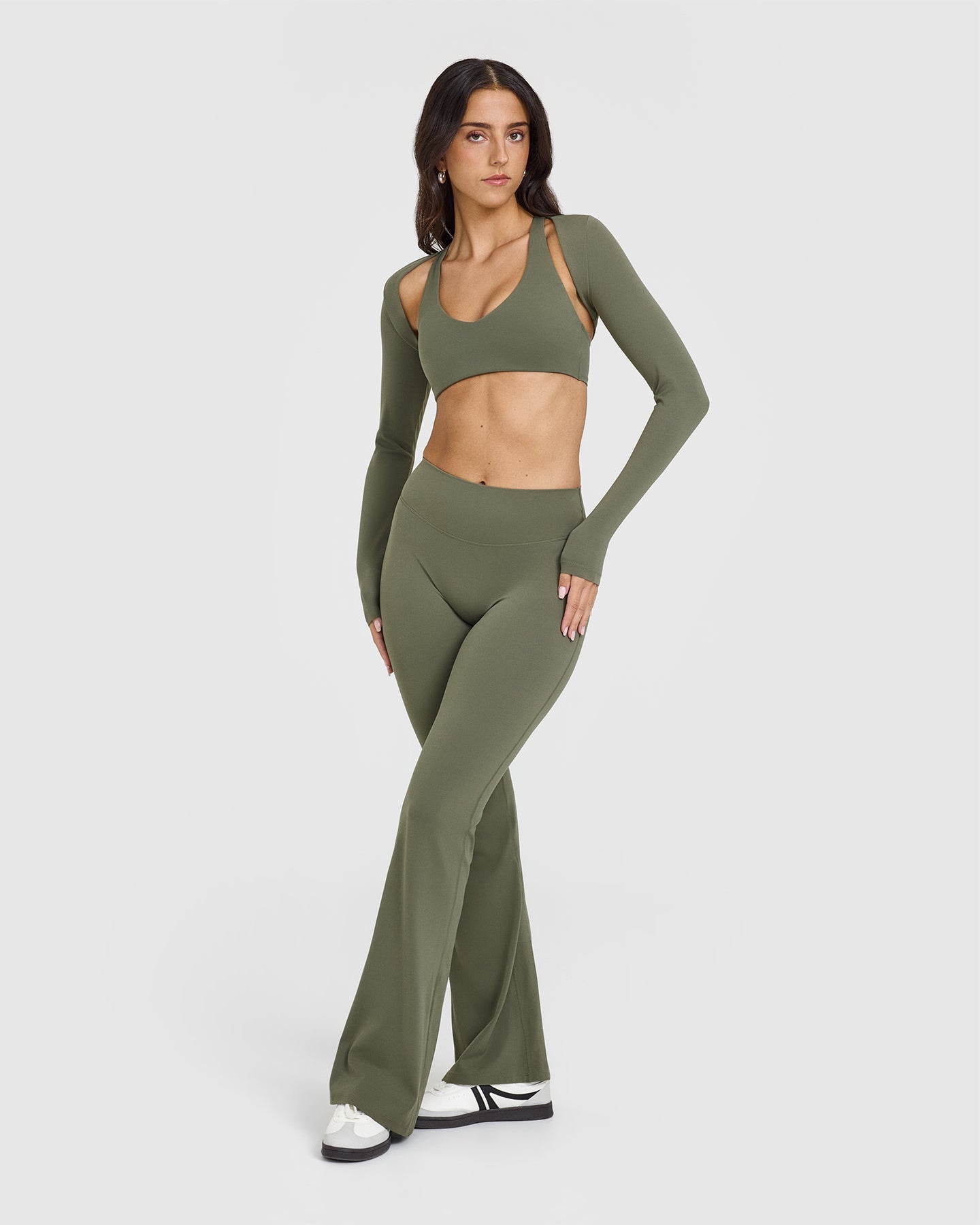 SoftMotionâ„¢ Bralette with White Logo | Alpine Green