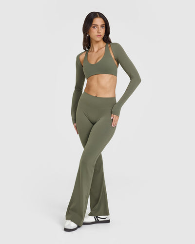 SoftMotionâ„¢ Bralette with White Logo | Alpine Green