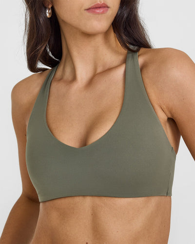 SoftMotionâ„¢ Bralette with White Logo | Alpine Green