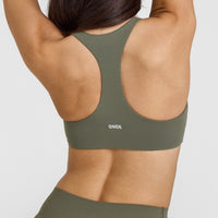 SoftMotionâ„¢ Bralette with White Logo | Alpine Green