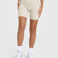 SoftMotionâ„¢ Cycling Shorts 8" with White Logo | Sand