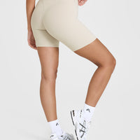 SoftMotionâ„¢ Cycling Shorts 8" with White Logo | Sand