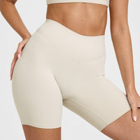 SoftMotionâ„¢ Cycling Shorts 8" with White Logo | Sand