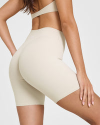 SoftMotionâ„¢ Cycling Shorts 8" with White Logo | Sand