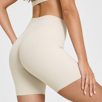 SoftMotionâ„¢ Cycling Shorts 8" with White Logo | Sand