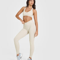 SoftMotionâ„¢ Leggings with White Logo | Sand