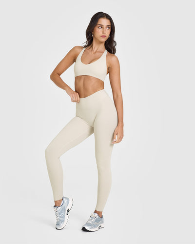 SoftMotionâ„¢ Leggings with White Logo | Sand