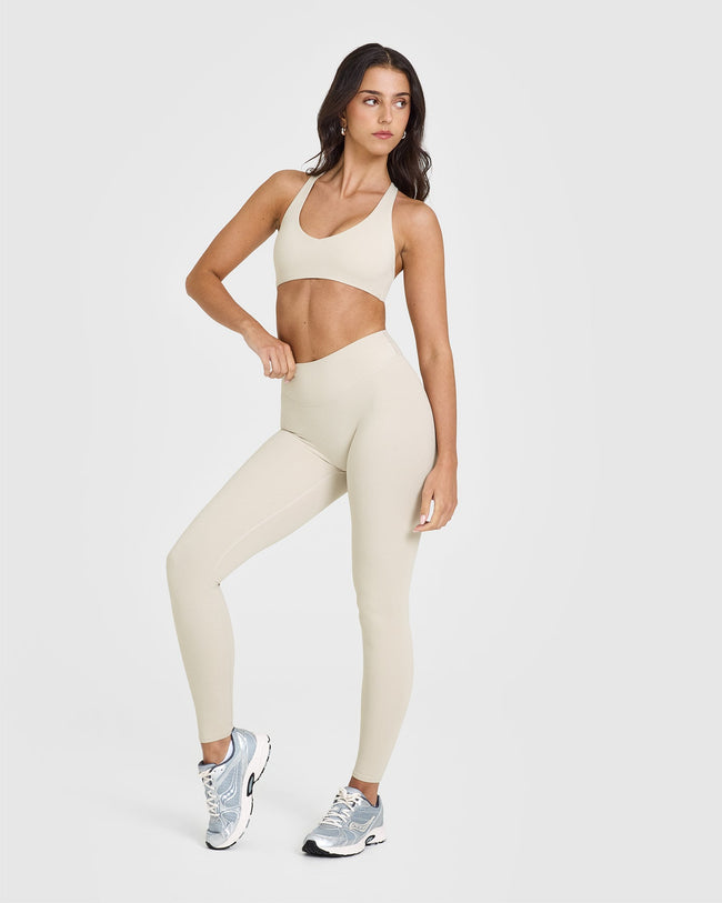 SoftMotionâ„¢ Leggings with White Logo | Sand