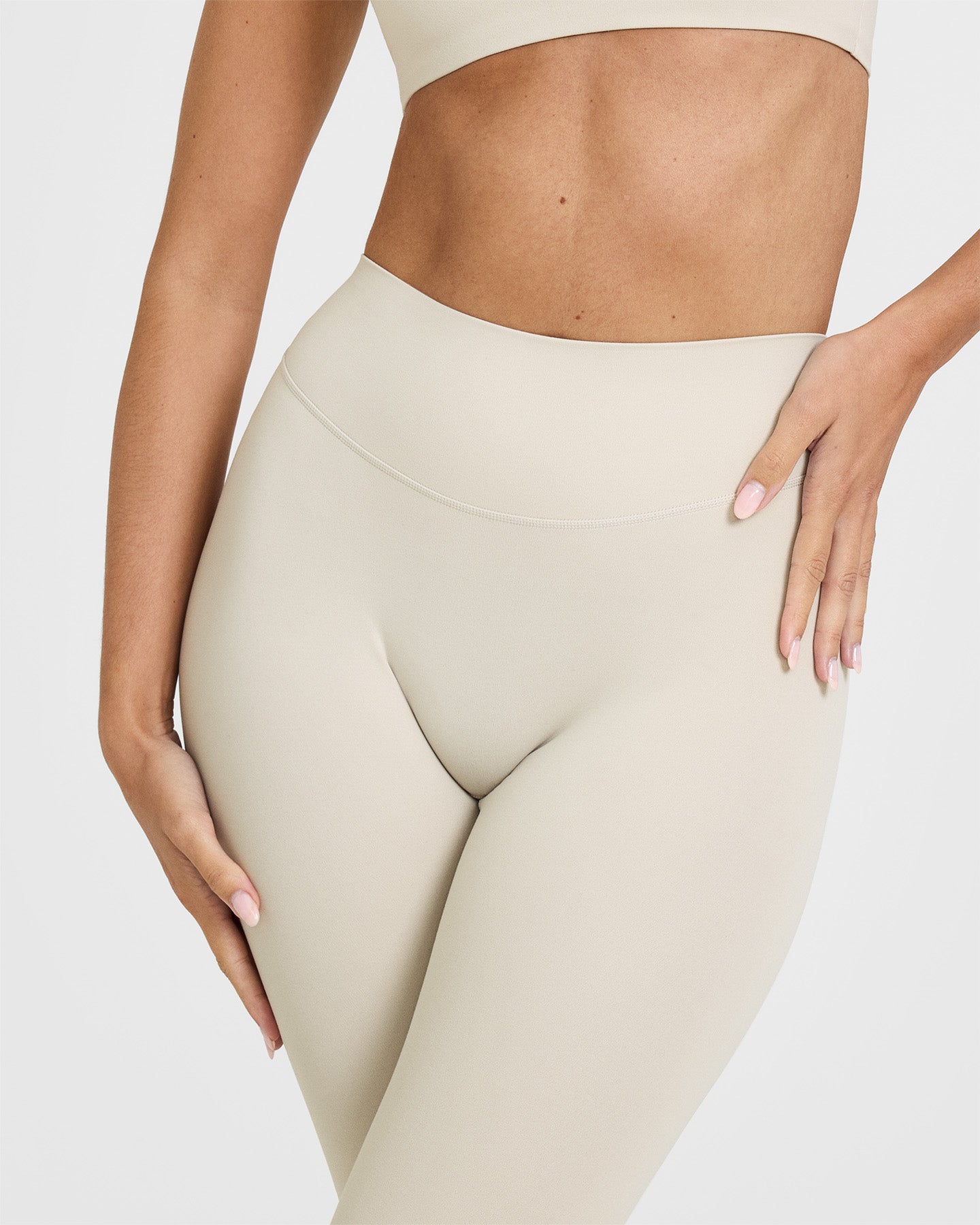 SoftMotionâ„¢ Leggings with White Logo | Sand