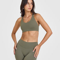 SoftMotionâ„¢ Sports Bra with White Logo | Alpine Green
