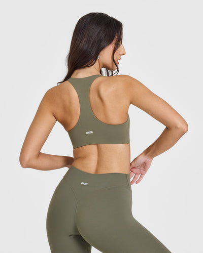 SoftMotionâ„¢ Sports Bra with White Logo | Alpine Green