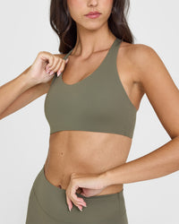 SoftMotionâ„¢ Sports Bra with White Logo | Alpine Green