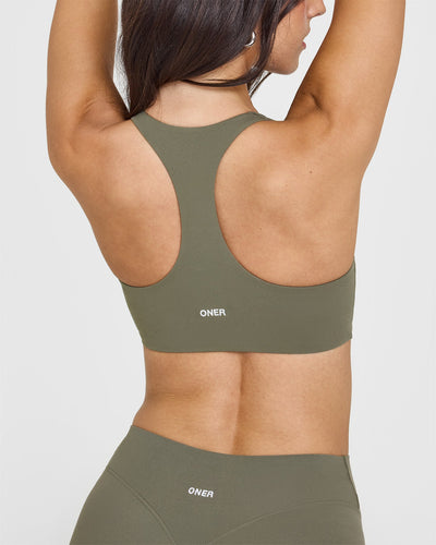 SoftMotionâ„¢ Sports Bra with White Logo | Alpine Green