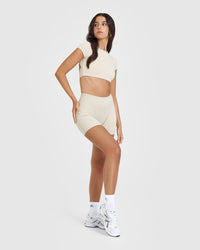 SoftMotionâ„¢ Shorts 6" with White Logo | Sand