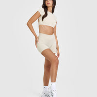 SoftMotionâ„¢ Shorts 6" with White Logo | Sand