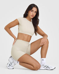 SoftMotionâ„¢ Shorts 6" with White Logo | Sand