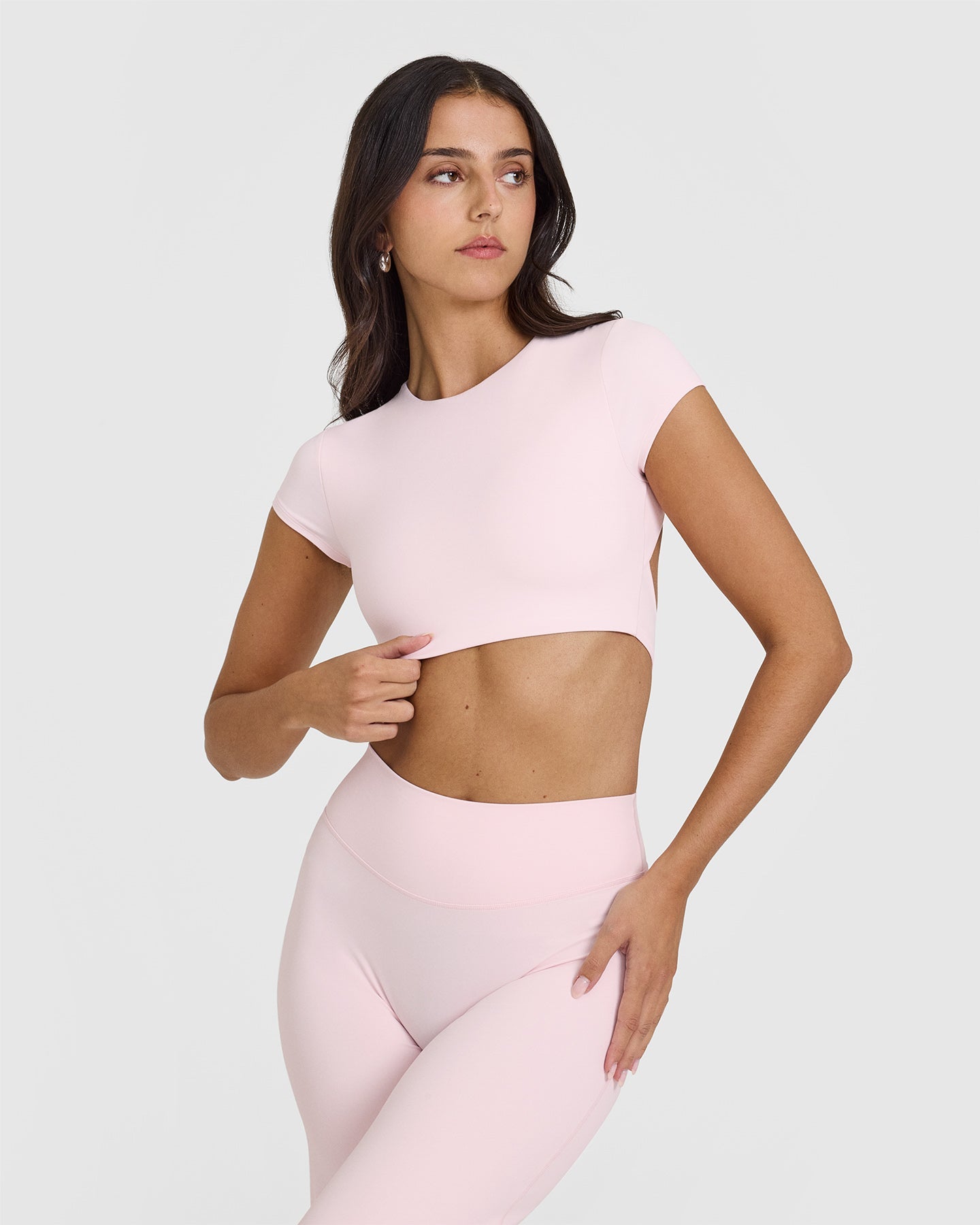 SoftMotionâ„¢ Short Sleeve Crop Top with White Logo | Ballet Pink